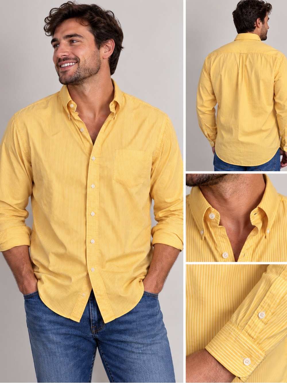 Polo Ralph Lauren Regent Classic Fit Men’s 16 32/33 Yellow White Stripe Shirt